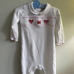 The Beaufort Bonnet Company White Long Sleeve Smocked Bodysuit Size 3-6 Months